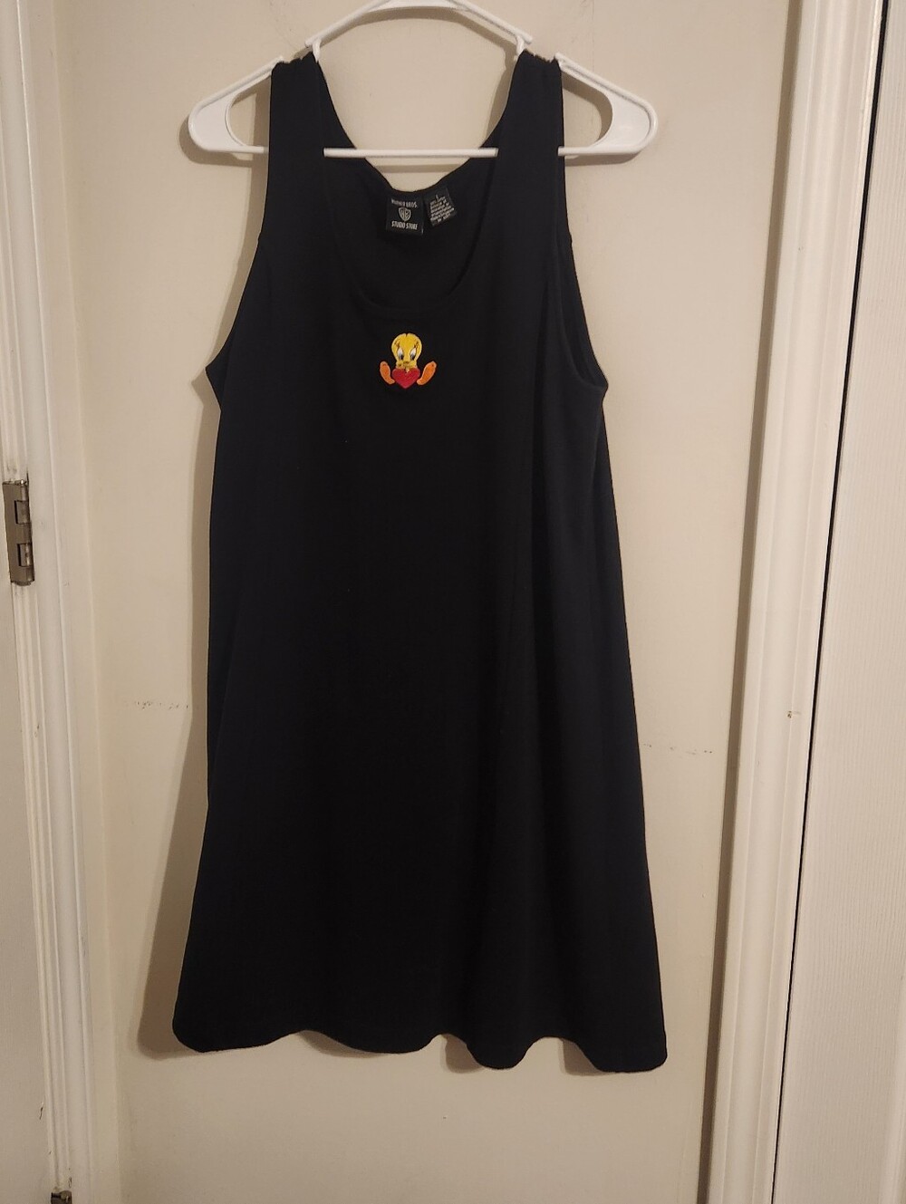Vintage Looney Tunes Tweety Black Overall Dress Large